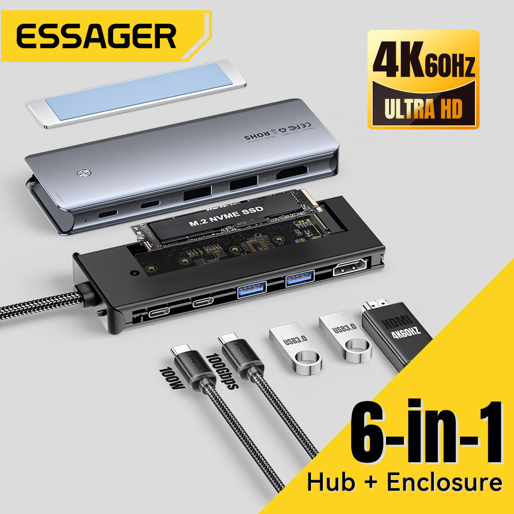 Home Office For Mac - Essager USB C Hub con carcasa