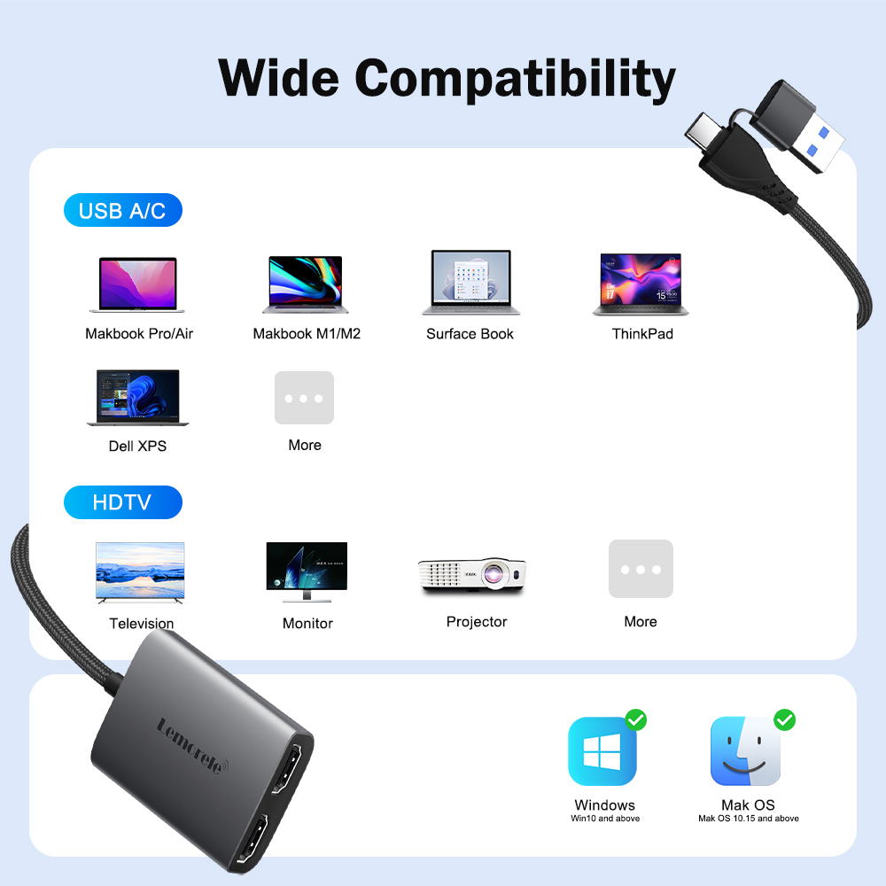 Lemorele-adaptador HDMI Dual 4 - Home Office For Mac reseña y precio