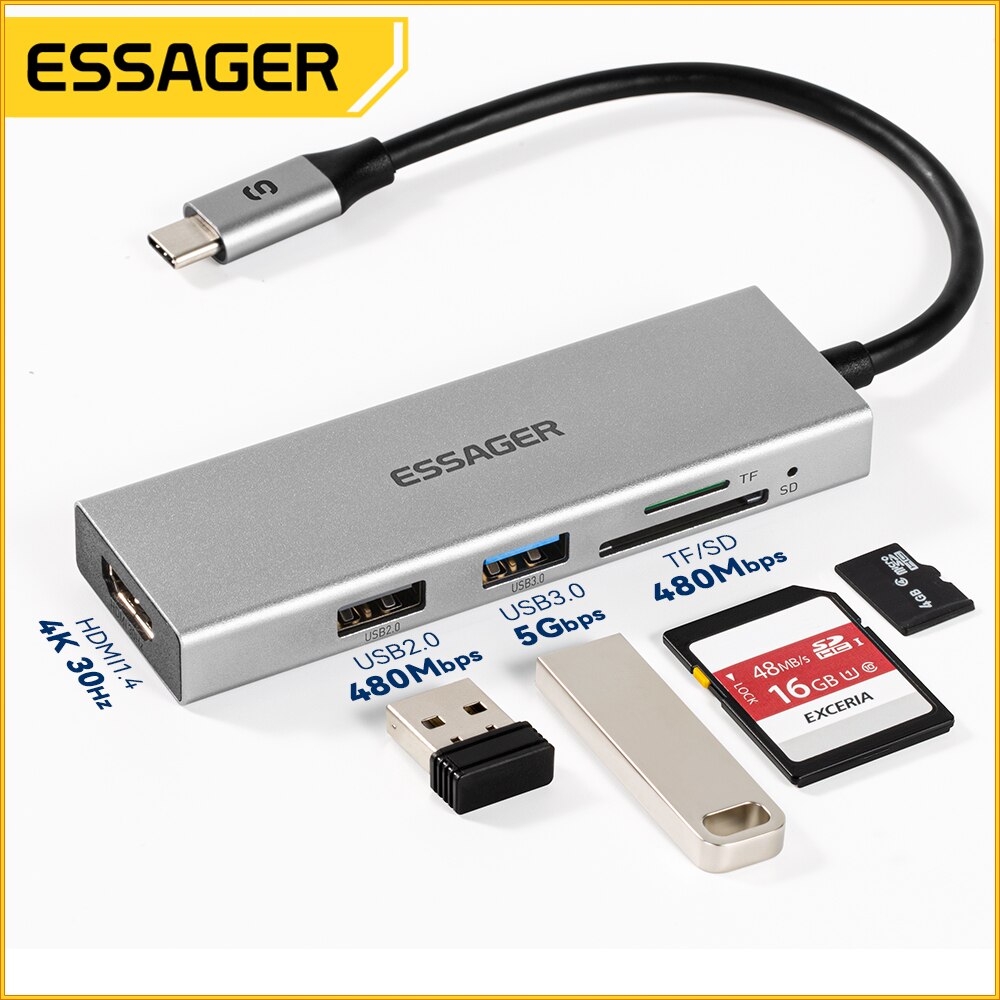 Essager 5 en 1 USB C HUB HDMI- - Home Office For Mac reseña y precio