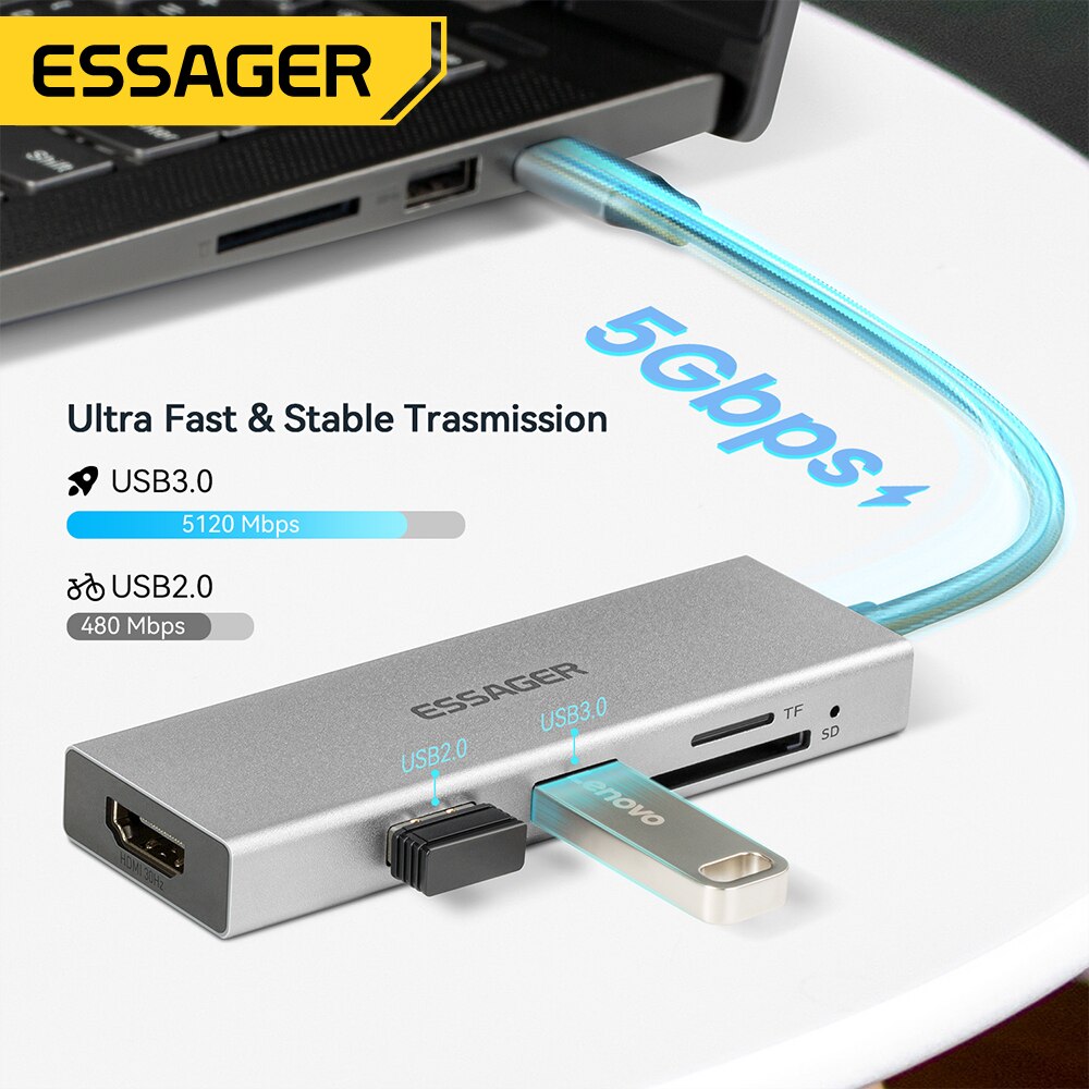 Essager 5 en 1 USB C HUB HDMI- - Home Office For Mac reseña y precio