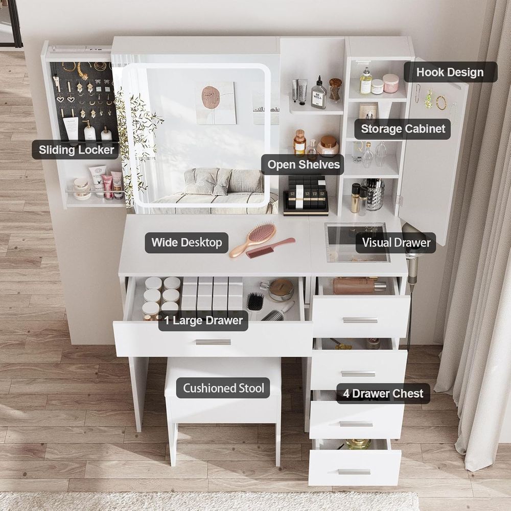 Tocador Blanco con Espejo, Luc - Power Strip Desk reseña y precio