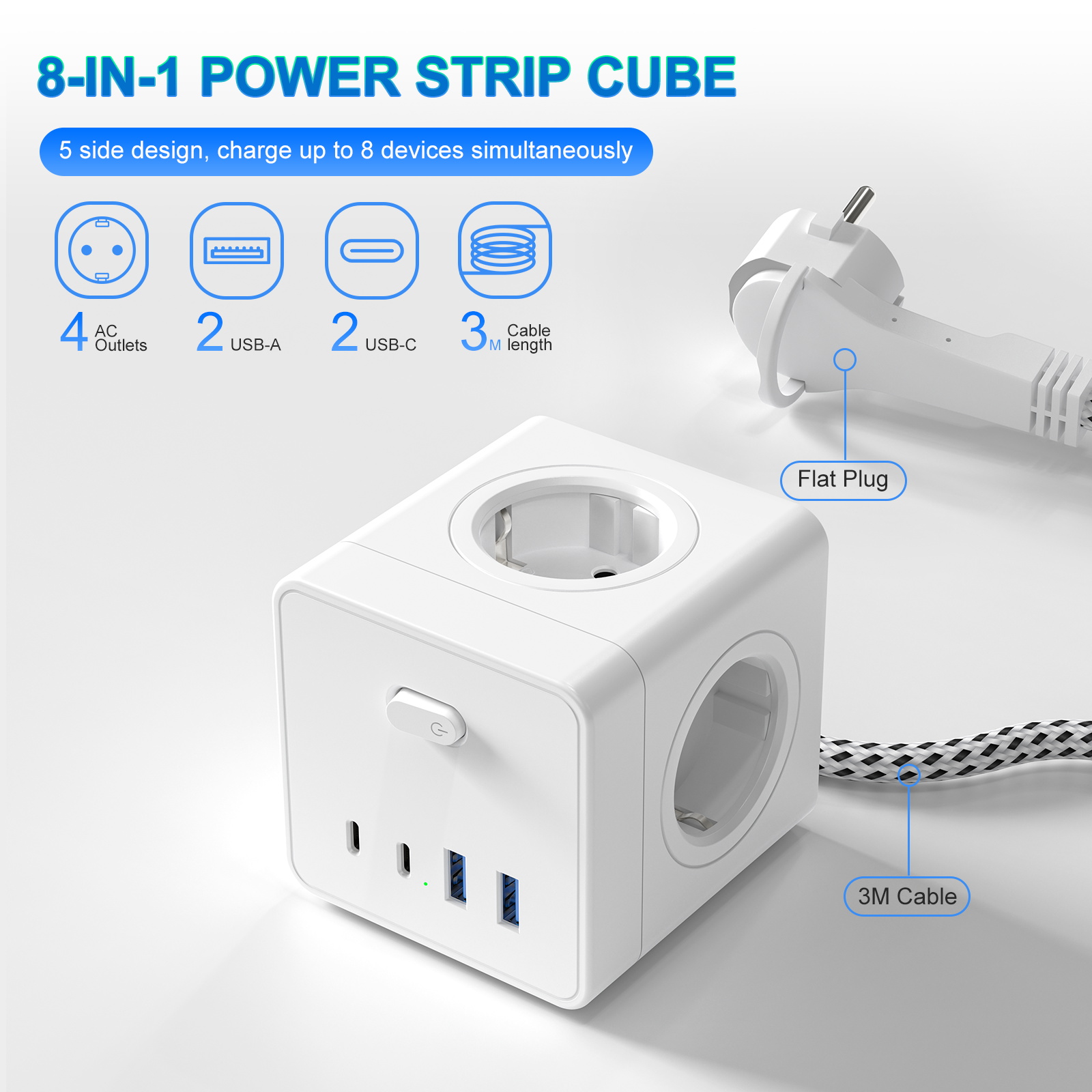 HITRENDS Enchufe Cubo 8 en 1,  - Power Strip Desk reseña y precio